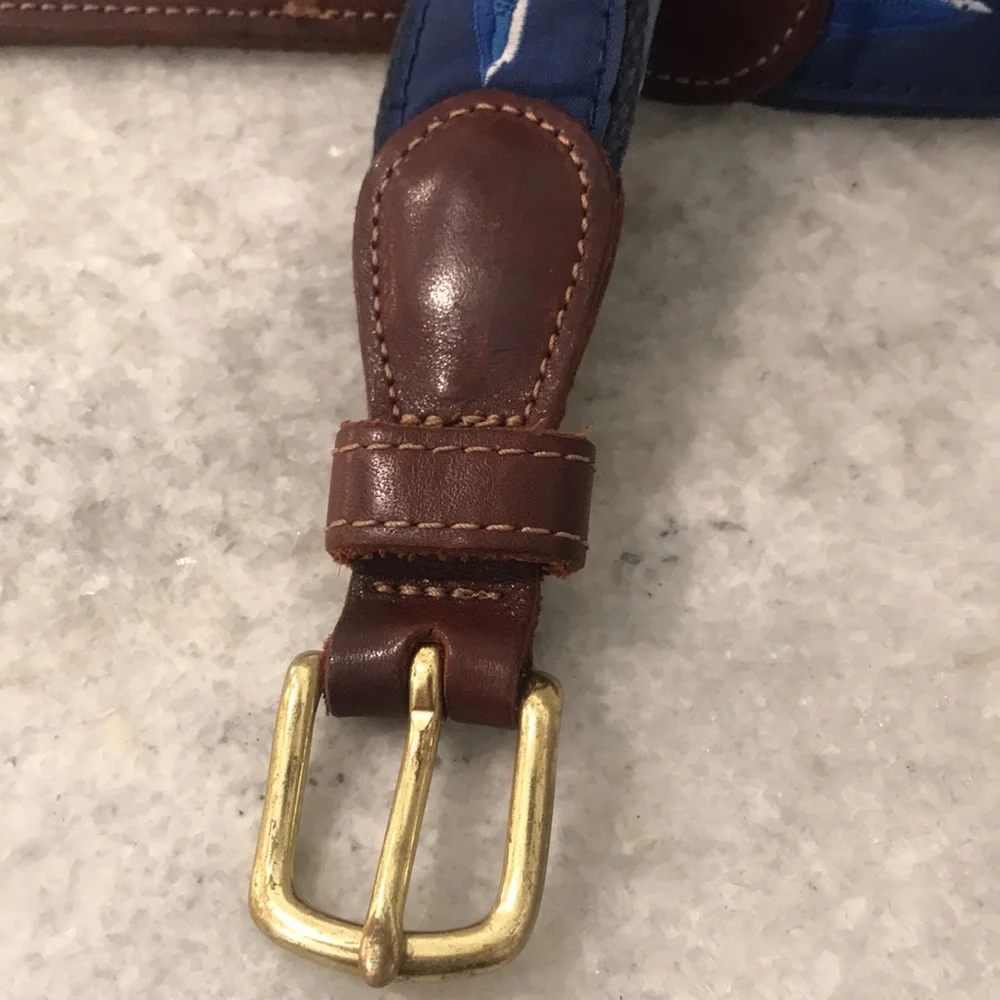 J Bailey Shark Belt Boys 24 Canvas Leather Blue Preppy Golf Tennis School Church